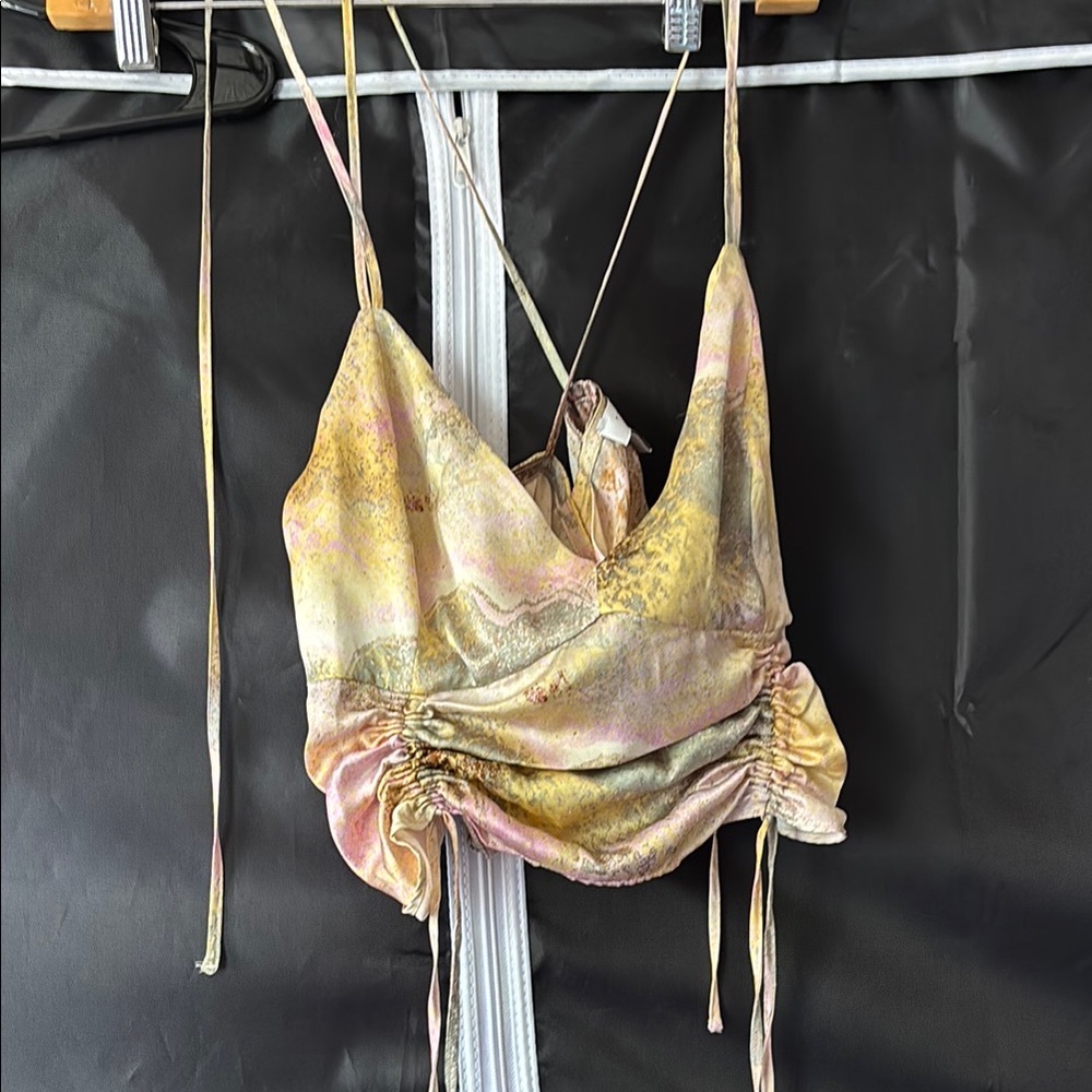 Topshop Gold and Pink Satin Crop Top
